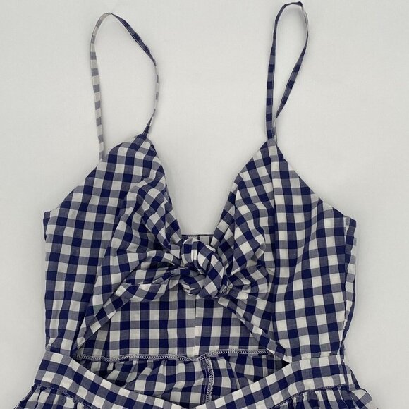 Zara Size Small Blue White Gingham Check Cut Out Midi Dress - Picture 5 of 12